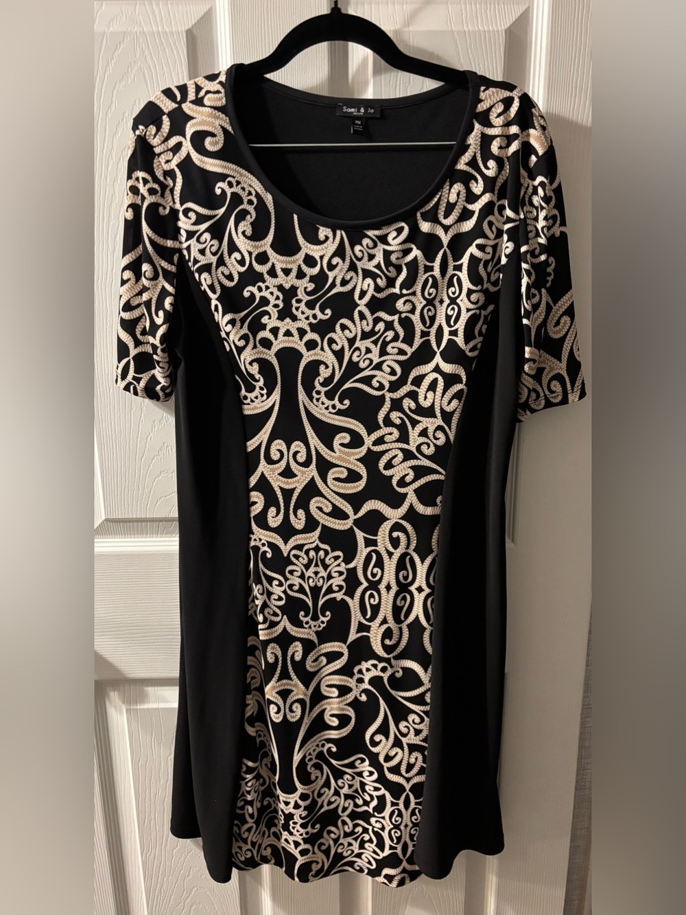Sami & Jo Black Dress with Cream Scroll Pattern